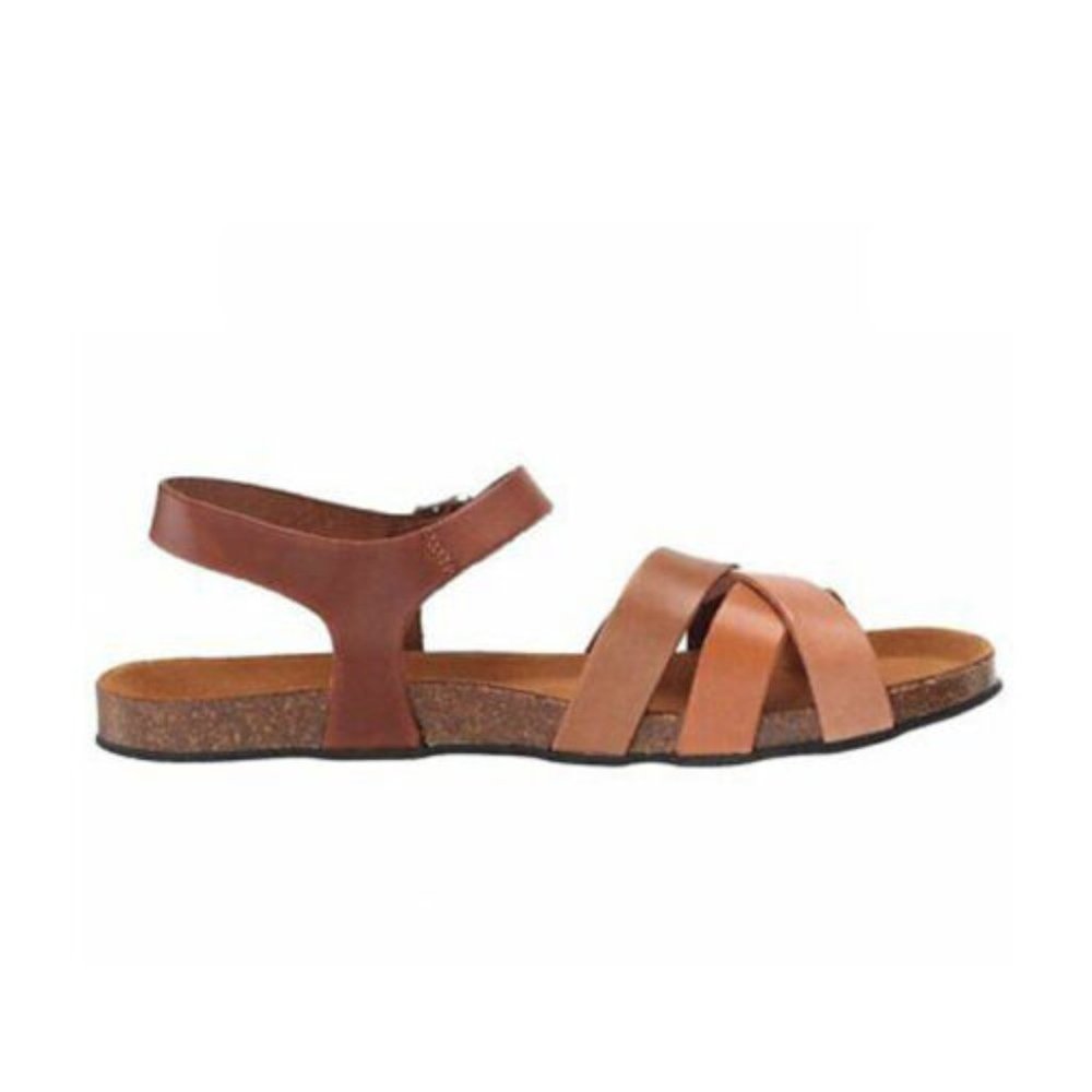 NEW Eric Michael Women Erin Tan Combo Crisscross Sandal Cork Buckle Ankle Strap - Picture 3 of 7